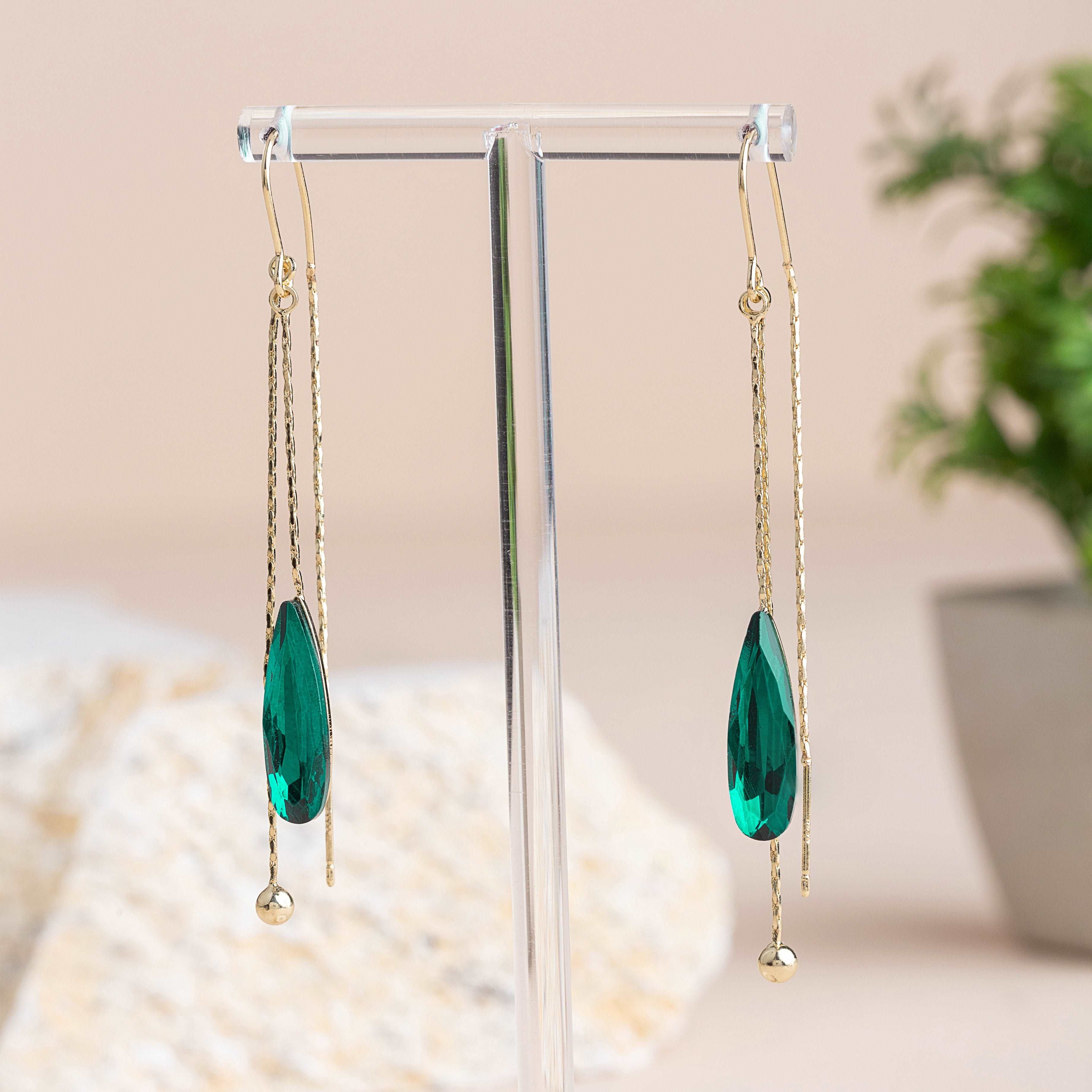 Malachite Crystal Drop Earrings