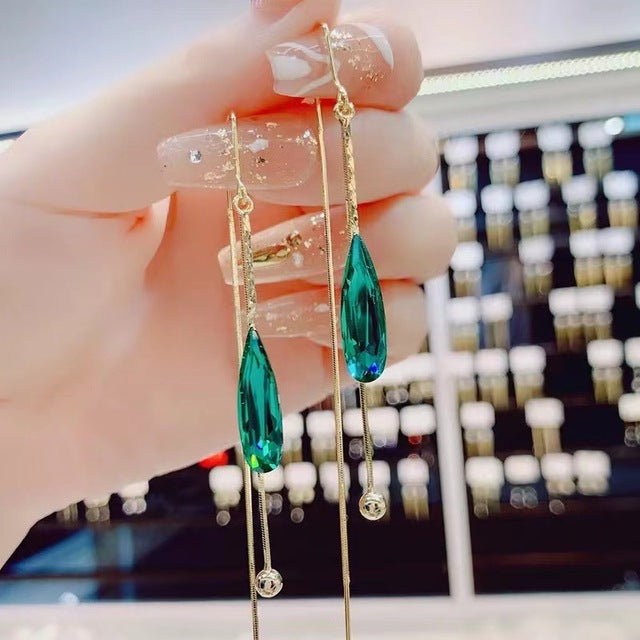 Malachite Crystal Drop Earrings